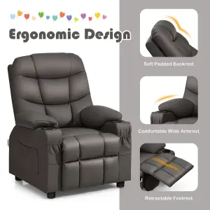 COSTWAY Kids Single Sofa Chair PU Leather Children Armchair Recliner with Cup Holders