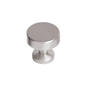 DecorAndDecor - CARNA Brushed Nickel Solid Round Kitchen Cabinet Drawer Cupboard Pull Knob - Pair