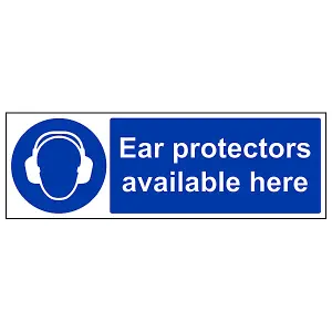 Ear Protectors Available PPE Sign - Adhesive Vinyl - 600x200mm (x3)