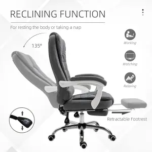 Vinsetto Office Chair Computer Swivel Rolling Task Recliner for Home with Retractable Footrest, Arm, Grey