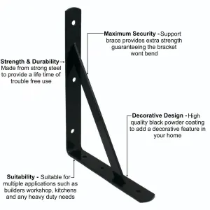 AFIT Heavy Duty Industrial Shelf Bracket - 500 x 330 x 30 x 4mm Black - Pack 2