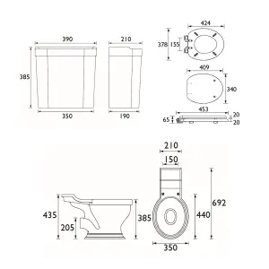 Heritage Upperton White Close-coupled Toilet with Soft close seat & Close coupled cistern