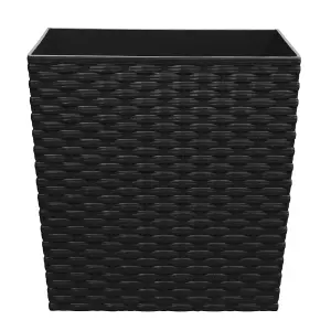 simpa 2PC Black 7L Cubie Rattan Plastic Planters - 19cm (H) x 19cm (W) x 19cm (D)