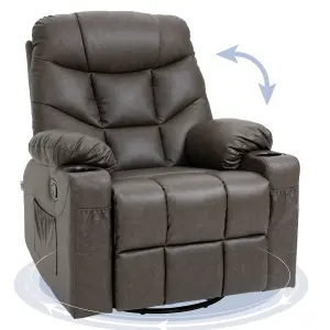 HOMCOM Manual Recliner Chair with Footrest, Cup Holder, Swivel Base, Brown