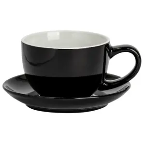 Argon Tableware - Coloured Cappuccino Cup & Saucer Set - 250ml - Black