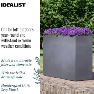 IDEALIST 50cm Tall Garden Trough, Dark Grey Reinforced Stone Rectangular Planter, Outdoor Large Plant Pot H50 L60 W30 cm, 91L