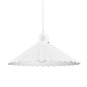 Vintage Ribbed Top Hat Style Metal Pendant Light Shade in White Gloss Finish