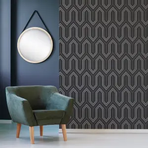 Boutique Chatwal Charcoal Metallic effect Geometric Textured Wallpaper Sample