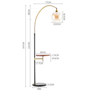 H 147 cm E27 Bulb Base Modern Adjustable Arc Floor Lamp Floor Light with Wood Tray