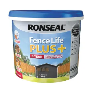 Ronseal Fence Life Plus Charcoal grey Matt Exterior Wood paint, 9L Tub