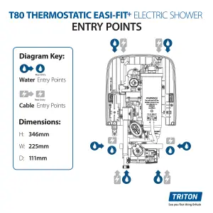 Triton T80 Easi-Fit Plus Gloss White Chrome effect Manual Electric Shower, 9.5kW