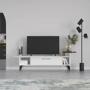 Decortie Ada Modern TV Unit Multimedia Centre White Black Marble Effect with Wall Storage TV Cabinet 188cm