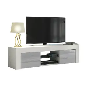 TV Unit 130cm Modern White with High Gloss Grey Doors - Creative Furniture