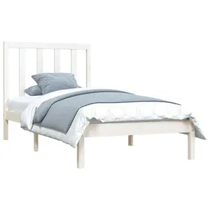 Berkfield Bed Frame White Solid Wood Pine 75x190 cm 2FT6 Small Single