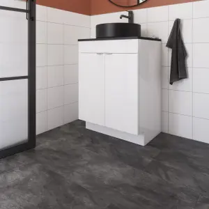 GoodHome Slate Black Tile effect Laminate Flooring Sample