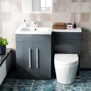 Nes Home 1100mm LH Freestanding Grey Vanity with BTW Rimless Toilet, WC & Basin