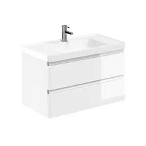 Marvel 900mm Wall Hung Bathroom Vanity Unit in Gloss White with Resin Basin