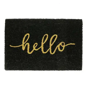 Nicola Spring - Coir Door Mat - 60 x 40cm - Hello Black