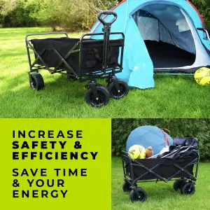 Folding Garden Trolley with Large Wheels and Removable Fabric, Ideal for Festivals, Camping, Black - Maximum Load 100kg