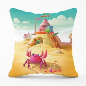 Pink Crab On A Beach Holiday Cushions 60cm x 60cm