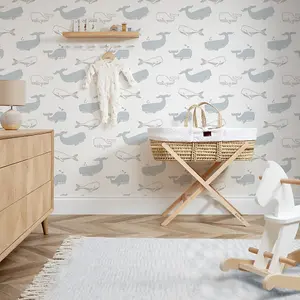 Whale Hello Wallpaper Blue And Grey