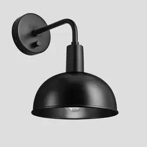 Industville Sleek Dome Wall Light, 8 Inch, Black, Black Holder