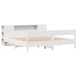 Berkfield Bookcase Bed without Mattress White 200x200cm Solid Wood Pine