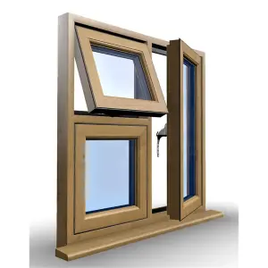 995mm (W) x 945mm (H) Wooden Stormproof Window - 1 Opening Window (RIGHT) - Top Opening Window (LEFT) - Toughened Safety Glass