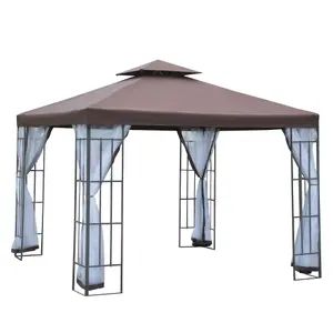 Outsunny 3 x 3(m) Patio Gazebo Canopy Garden Pavilion with 2 Tier Roof, Coffee