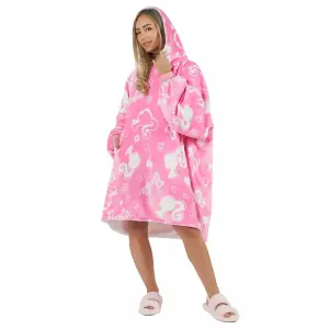 Barbie Hoodie Blanket Oversized Fleece Throw Jumper Sweatshirt, Pink - Large