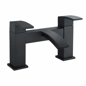 Black Matt Waterfall Bath Filler Tap Lever Square Deck Mounted Modern