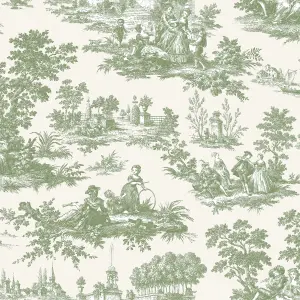 Galerie Cottage Chic Green Toile EcoDeco Material Wallpaper Roll