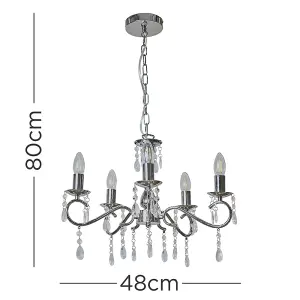 ValueLights Argyll Modern Chrome 5 Way Crystal Jewel Chandelier Ceiling Light Fitting