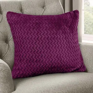 Moneeba Snug Soft Chevron Patterned Mink Moda Plush Cushion Aubergine / 43cm x 43cm