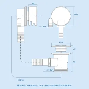 Nes Home Round Modern Bathroom Design Bath Filler With Integrated Overflow & Sprung Waste