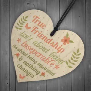 Red Ocean True Friendship Gift Best Friend Sign Handmade Wood Heart Chic Plaque Birthday Thank You Gift