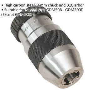 16mm Keyless Drill Chuck - Durable Carbon Steel B16 Arbor for GDM Series