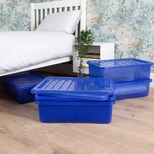 Wham Crystal 5x 32L Plastic Storage Boxes with Lids. Medium Size, Strong . Made in the UK Tint Spectrum Blue