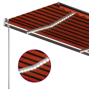 Berkfield Manual Retractable Awning with LED 450x300 cm Orange and Brown