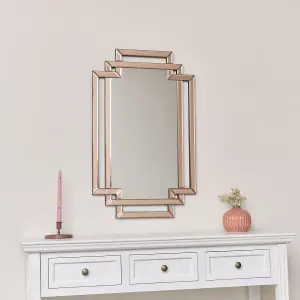 Melody Maison Pink Glass Art Deco Rectangle Wall Mirror - 80cm x 50cm