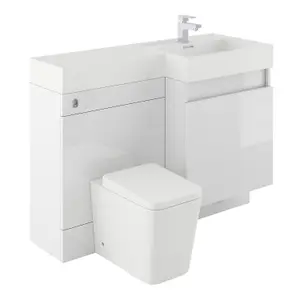 Solstice Gloss White Right Hand Bathroom Vanity Basin & WC Unit Combination (W)1200mm (H)890mm