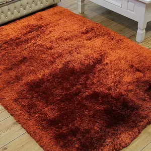 Orange Easy to clean Plain Handmade , Luxurious , Modern , Plain , Shaggy , Sparkle Rug for Living Room, Bedroom - 120cm X 170cm