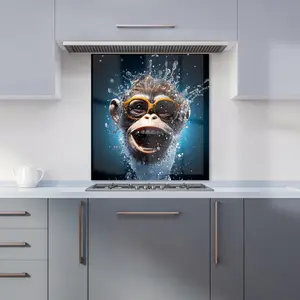 Splashart Cheeky Chimp Face With Glasses Premium Glass Kitchen Splashback W700mm x H650mm