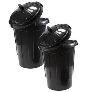 2 x 80 Litre Extra Large Black Kitchen Dustbins Ideal For Home & Garden Storage Complete With Lids