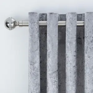 A.Unique Home Diamante Ball Metal Extendable Curtain Pole with Rings and Fittings (25/28mm) - Brushed Steel, 70cm - 120cm Approx