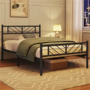 Yaheetech Black 3ft Single Metal Bed Frame with Arrow Design Headboard and Footboard