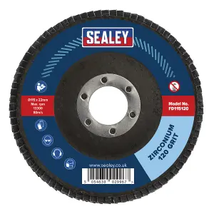 Sealey Flap Disc Zirconium 115mm 22mm Bore 120 Grit Abrasive Flaps FD115120