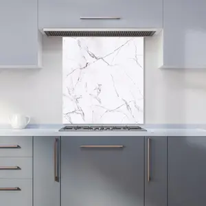 White Marble Effect Premium Glass Kitchen Splashback W700mm x H750mm