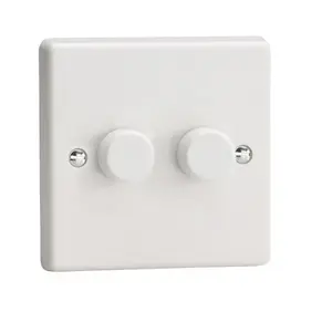 Varilight HQ4W Double Dimmer Light Switch 2 Gang 2 Way Push On/Off Rotary Dimmer  2 x 40-250W - White