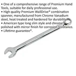 Premium 11mm Chrome Vanadium Steel Combination Spanner - Long Slim Design